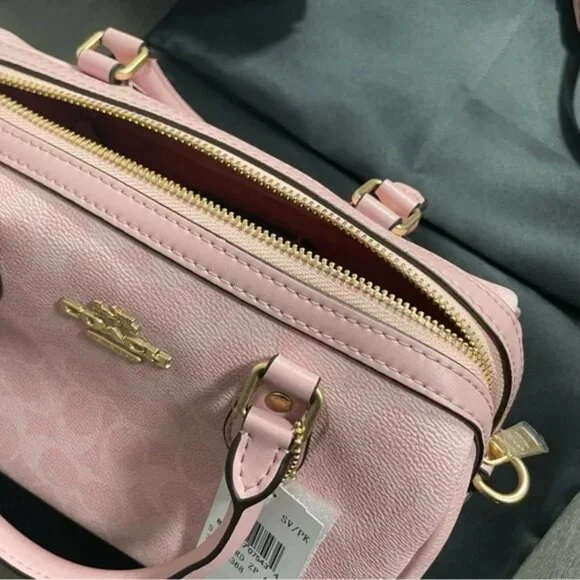 Coach Rowan Satchel Bag In Signature Canvas Powder Pink CV961 - Picture 2 of 7